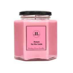 Rhubarb Scented Soy Candle, Pink Fruity Candles Strong Smelling - thumbnail 1