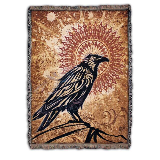Raven Magic - Woven Cotton Blanket Art By Simon Haiduk