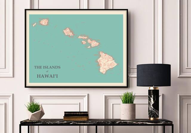Hawaiian Islands Typographic Map Print, Hawaii Islands, Wall Art - image 1