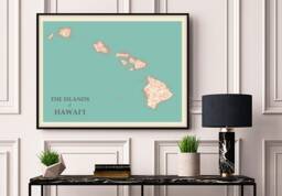 Hawaiian Islands Typographic Map Print, Hawaii Islands, Wall Art - thumbnail 1