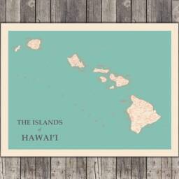 Hawaiian Islands Typographic Map Print, Hawaii Islands, Wall Art - thumbnail 2