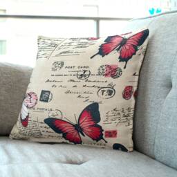 "French Country Butterflies/Script Cushion Covers - Butterfly & Script Linen Throw Pillow Cottage Decor 16""-20" - thumbnail 3
