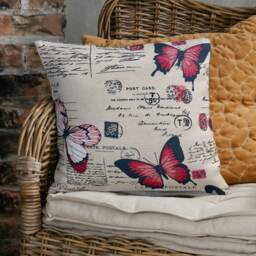 "French Country Butterflies/Script Cushion Covers - Butterfly & Script Linen Throw Pillow Cottage Decor 16""-20" - thumbnail 1