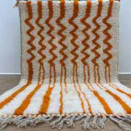 Orange Striped Moroccan Rug , Rugs For Living Room Custom Handmade Wool Berber Beni Ourain 10x14 - thumbnail 4