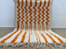 Orange Striped Moroccan Rug , Rugs For Living Room Custom Handmade Wool Berber Beni Ourain 10x14