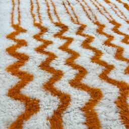 Orange Striped Moroccan Rug , Rugs For Living Room Custom Handmade Wool Berber Beni Ourain 10x14 - thumbnail 3
