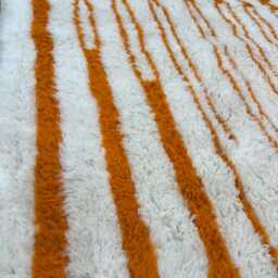 Orange Striped Moroccan Rug , Rugs For Living Room Custom Handmade Wool Berber Beni Ourain 10x14 - thumbnail 2