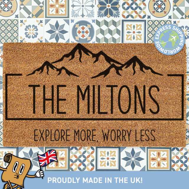 Personalized Family Name Mountain Theme Doormat, Gift, Explore More Worry Less, Custom Door Mat - image 1