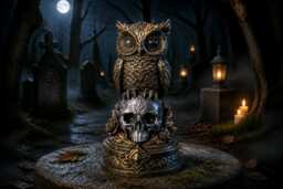 Gothic Owl - Skull Perch With Skulls Bust Ornament Figurine Stunning Detail - thumbnail 1