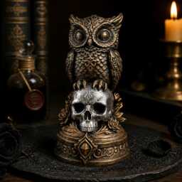 Gothic Owl - Skull Perch With Skulls Bust Ornament Figurine Stunning Detail - thumbnail 2