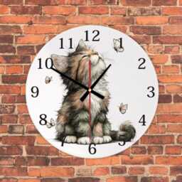 Personalised Cat Wall Clock, Floral Kitten Nursery Kids Room Decor, Baby Gift - thumbnail 3