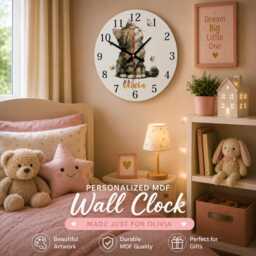 Personalised Cat Wall Clock, Floral Kitten Nursery Kids Room Decor, Baby Gift - thumbnail 1