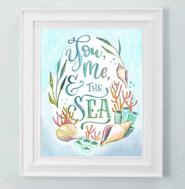 Coastal Art Print You, Me, & The Sea - Shells & Coral Illustration - image 1