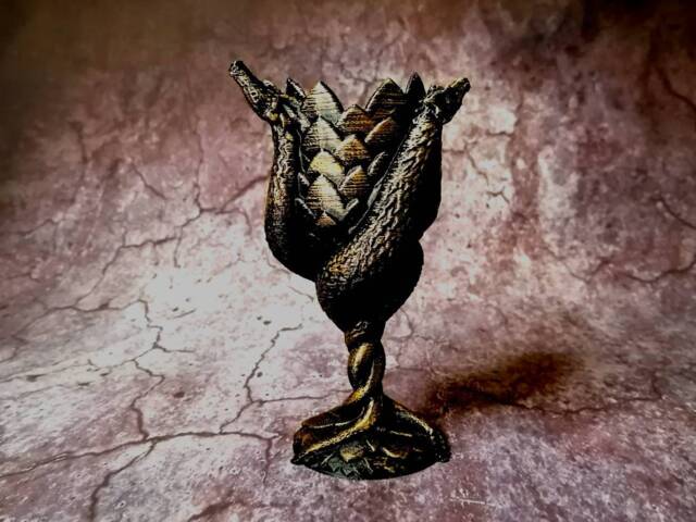 3D Printed Dragon Cup - Vintage Goblet Bronze Chalice Dice Dnd Ornament Dark Magic - image 1