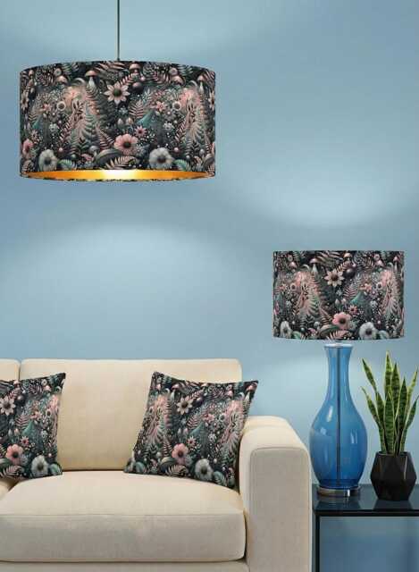 Handmade By Order Luxury Fantasy Jungle Leaf Plant Pattern Velvet Drum Lamp Shade Pendant Light All Shapes & Sizes Available - image 1