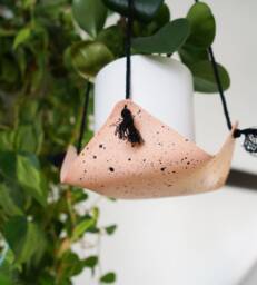 Hand-Painted Leather Plant Hammock Speckled Indoor Hanging Planter