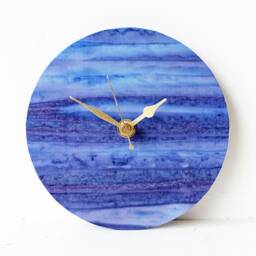Blue Desk Clock - Decoupage Fabric & Purple Abstract Batik Stripy Round - thumbnail 2