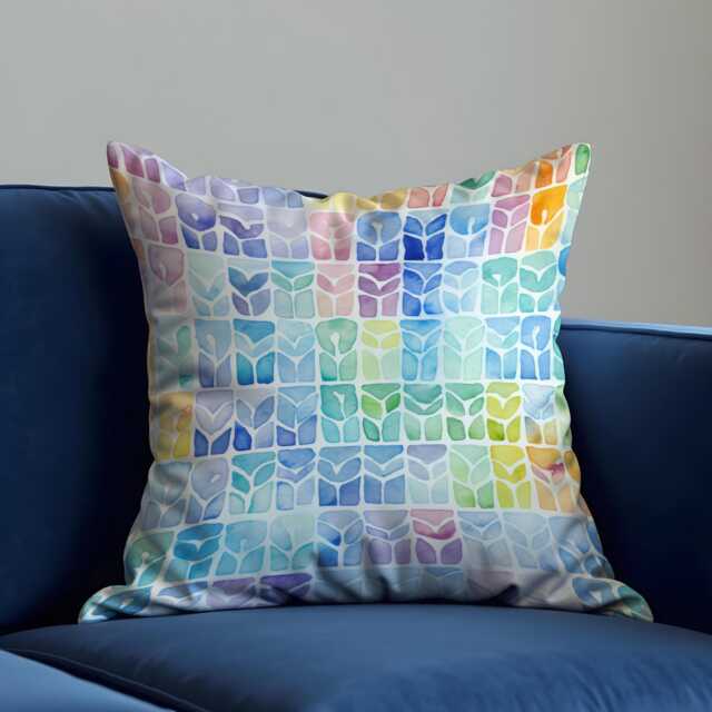 Colorful Geometric Cushion Cover, Watercolor Abstract Throw Pillowcase, Modern Rainbow Decor, 18x18 - image 1