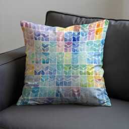 Colorful Geometric Cushion Cover, Watercolor Abstract Throw Pillowcase, Modern Rainbow Decor, 18x18 - thumbnail 3