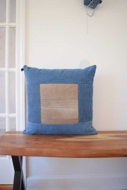 Recycled Denim Pillow Cover 20'' Square, One-Of-A-Kind - image 1
