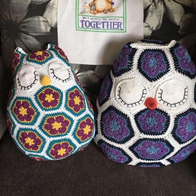 Crochet Owl Pillow Handmade African Flower Cushion - image 1
