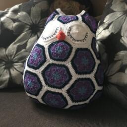 Crochet Owl Pillow Handmade African Flower Cushion - thumbnail 2