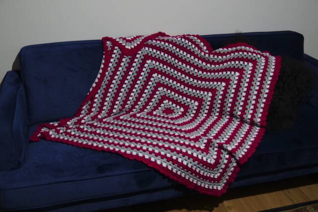 Beautifully Soft, Hand Crocheted, Retro Style Throw Or Lap Blanket in Gorgeous Candy Pink, Silver & White Yarn - image 1