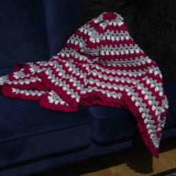 Beautifully Soft, Hand Crocheted, Retro Style Throw Or Lap Blanket in Gorgeous Candy Pink, Silver & White Yarn - thumbnail 2