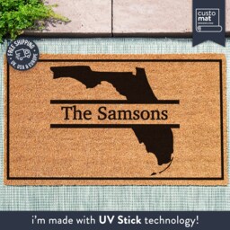 Personalized State Family Name Doormat - Couples Custom Coir Mat Home Decor Gift Wedding Closing Florida - thumbnail 1