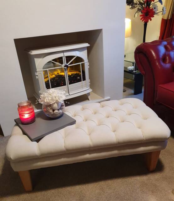 100 cm X 54 Oxford Chesterfield Style Deep Buttoned Fabric Footstool/Ottoman With Fibre Clean - image 1