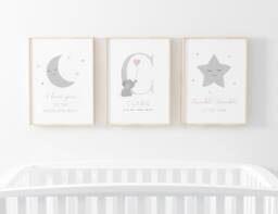 Gender Neutral Prints, Personalised Grey Elephant Print, Baby Boy, Nursery Girls Bedroom, Nursery, Wall Art, New Gift - thumbnail 1