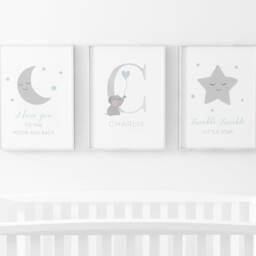 Gender Neutral Prints, Personalised Grey Elephant Print, Baby Boy, Nursery Girls Bedroom, Nursery, Wall Art, New Gift - thumbnail 2