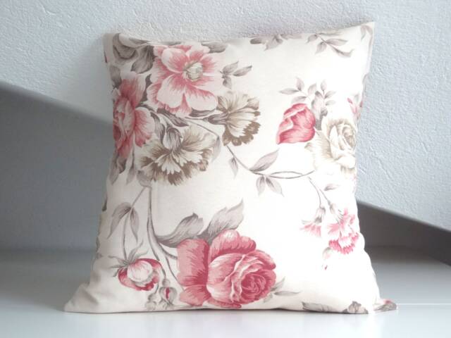 Pillow Cover, Cottage Chic, Cushion Cover, Pillow Case, 16 X 16, Pink, Grey, Roses Cushion Cover - image 1