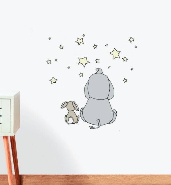 Elephant & Bunny Friends Wall Sticker Decal - Nursery Stickers, Animal Decals, Home Decor, Baby Room, Art, Girl, Boy