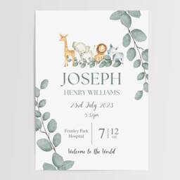 Safari Animal Birth Details Print - New Baby Gift Personalised Nursery Wall Art - Only - thumbnail 2