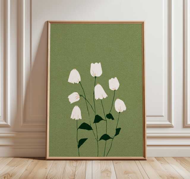 Minimal Floral Wall Art, Soft Pink Flower Print, Green Botanical Poster, Scandinavian Nature Decor, Modern Minimalist Artwork - image 1