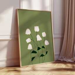 Minimal Floral Wall Art, Soft Pink Flower Print, Green Botanical Poster, Scandinavian Nature Decor, Modern Minimalist Artwork - thumbnail 2
