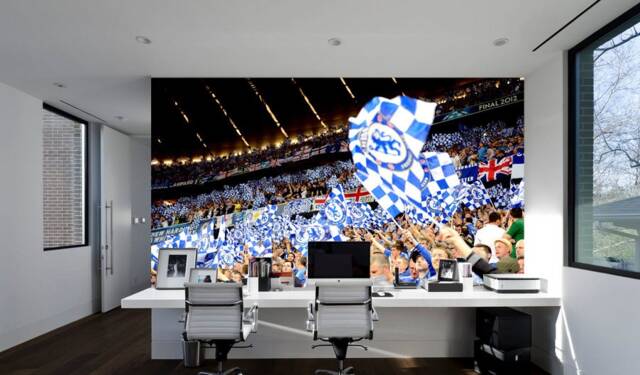 Chelsea Fc - Stamford Bridge Stadium Full Wall Mural Crowd & Flags