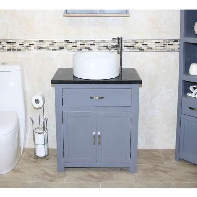 Bathroom Vanity Unit Grey Painted Cabinet Wash Stand Black Quartz & Ceramic Basin 502Gbqcbc - image 1