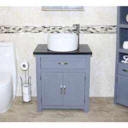 Bathroom Vanity Unit Grey Painted Cabinet Wash Stand Black Quartz & Ceramic Basin 502Gbqcbc