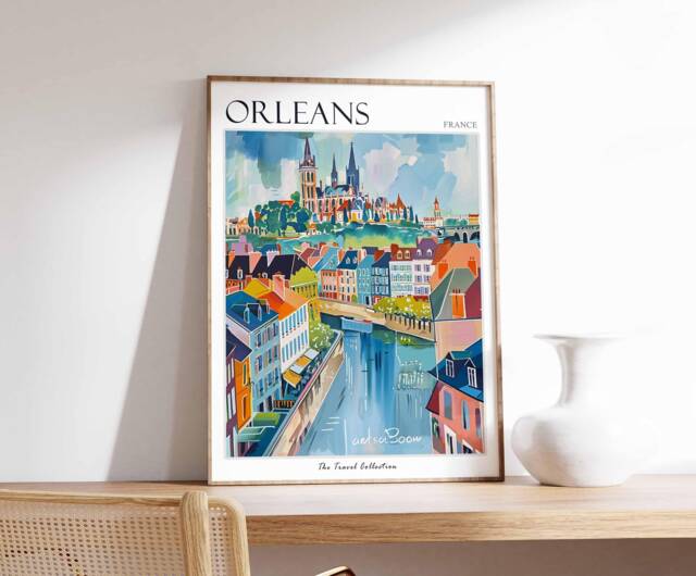 Orl??ans France Travel Poster Loire River, Cathedral City Print - image 1