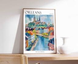 Orl??ans France Travel Poster Loire River, Cathedral City Print - thumbnail 1