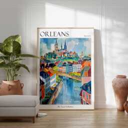 Orl??ans France Travel Poster Loire River, Cathedral City Print - thumbnail 2