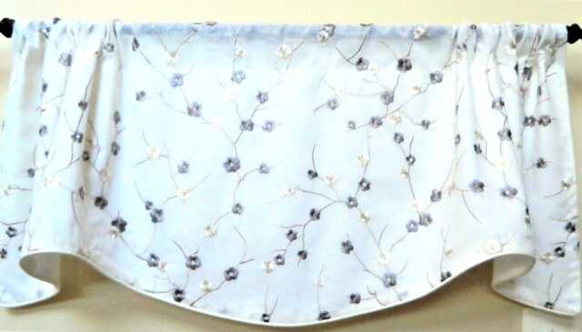 Gray/Ivory Blossom-Window Valance Lined & Corded Rod Pocket Scalloped Embroidered Made To Order - image 1