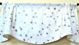 Gray/Ivory Blossom-Window Valance Lined & Corded Rod Pocket Scalloped Embroidered Made To Order - thumbnail 1
