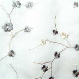 Gray/Ivory Blossom-Window Valance Lined & Corded Rod Pocket Scalloped Embroidered Made To Order - thumbnail 2