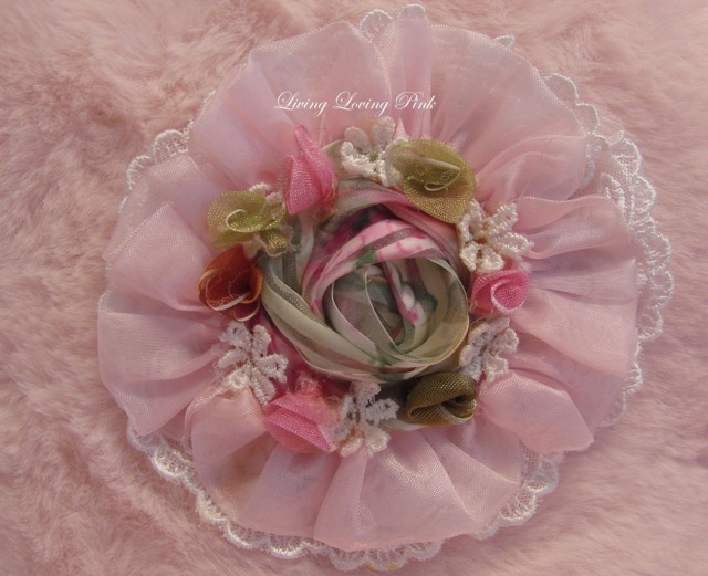 Sweet Handmade Shabby Cottage Chic Pink Ribbon Roses Soft Fur Star Pillow Ooak Bed Chair - image 1