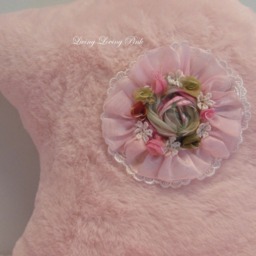 Sweet Handmade Shabby Cottage Chic Pink Ribbon Roses Soft Fur Star Pillow Ooak Bed Chair - thumbnail 3