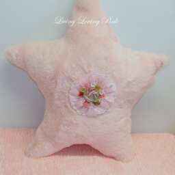 Sweet Handmade Shabby Cottage Chic Pink Ribbon Roses Soft Fur Star Pillow Ooak Bed Chair - thumbnail 2