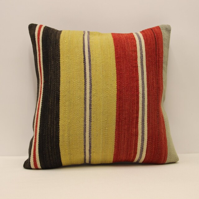 Handmade Turkish Kilim Pillow Cover, Bohemian Throw - 18x18 - image 1
